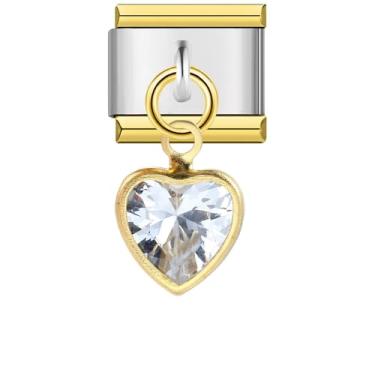 Imagem de Jukoclut Pulseira de elos modulares estilo italiano, banhado a ouro 18 K, aço inoxidável 9 mm, faça você mesmo, joia fofa feita à mão para mulheres casais, Small, Aço inoxidável, Zircônia cúbica