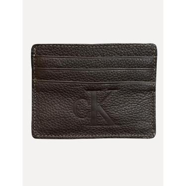 Imagem de Carteira Calvin Klein Jeans Porta Cartão Couro CK Queima Marrom Café-Masculino