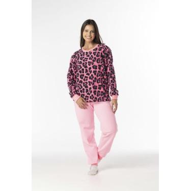 Imagem de Pijama Adulto Feminino Onça Mega Soft Pink Longo Inverno - VRASALON, P