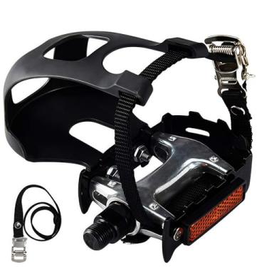 Imagem de YBEKI Pedais de bicicleta Spin Pro-Grade com clipes de dedo do pé e tiras ajustáveis 4D – Eixo de liga de 9/40.6 cm para mountain road bikes/Peloton/Schwinn/Sunny Bikes | Capacidade de carga de 226 kg