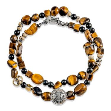 Imagem de GUXI - Pulseira masculina com olho de tigre Horus Genuíno Premium Obsidiana para homens, pulseira de proteção de contas de pedras preciosas naturais puras feitas à mão Olho de Hórus, presentes de