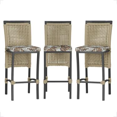 Imagem de 3 Banqueta Em Alumínio Roma Preta Corda Náutica Tecido 6 Rami