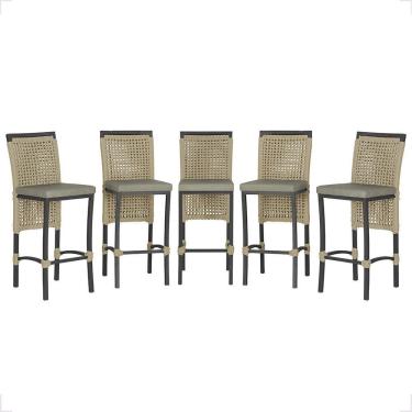 Imagem de 5 Banqueta Em Alumínio Roma Preta Corda Náutica Tecido 8 Rami