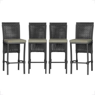 Imagem de 4 Banqueta Em Alumínio Roma Preta Corda Náutica Tecido 8 Preta