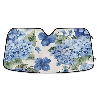 Imagem de Guarda-sol de carro com flor azul verde verde branca para para-brisa dobrável, proteção UV dobrável para janela de carro, acessórios de verão para carro