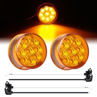 Imagem de TMH 2 peças de mini marcadores laterais redondos de 5 cm com refletores de luzes de folga de 9 LEDs, trança de arame selada à prova d'água para caminhão de reboque, furgão, barco, pick-up, 12 V CC