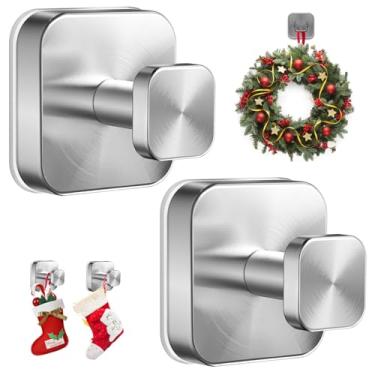 Imagem de AbluFirst Ganchos de ventosa para chuveiro, sem broca, removível, ventosa para banheiro, parede, vidro, janelas, espelhos de cozinha para pendurar toalhas, roupões, casaco, bucha - prata (pacote com 2