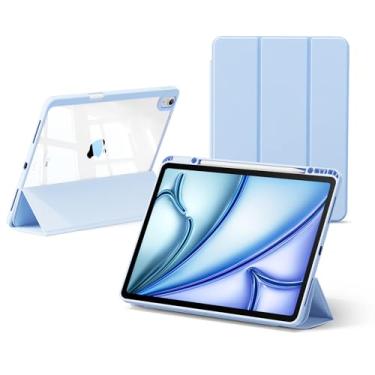 Imagem de Smartdevil Capa para iPad Air de 13 polegadas 2024 (M2, 6ª geração) com suporte para lápis, capa fina com três dobras com parte traseira rígida transparente, proteção antidobra, despertar/hibernar