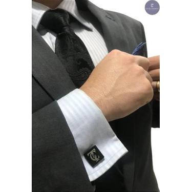 Imagem de Abotoaduras Torpedo Luxo Aço Inoxidável Personalizadas T&C, Cinza