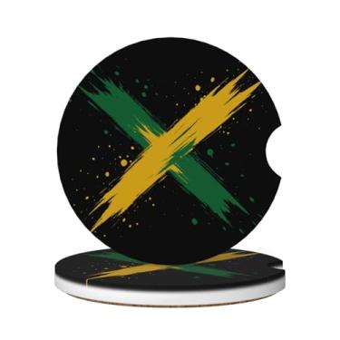 Imagem de FeHuew 2 peças de porta-copos de cerâmica com cruz jamaicana arrojada universal, antiderrapante, absorvente, conjunto de porta-copos para bebidas, decoração de automóveis