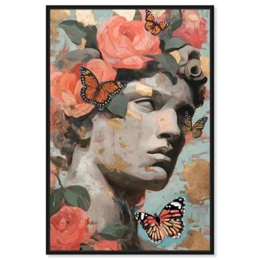 Imagem de Estátua de folha dourada impressão em tela decoração de quarto vintage por Art Remedy, moldura preta, 50 x 76 cm