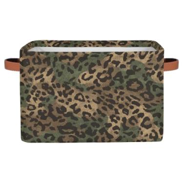 Imagem de Cesta de armazenamento pequena com alças de brinquedo infantil com estampa de leopardo, cesto organizador de armazenamento de cubo de tecido dobrável para berçário, sala de estar, quarto, prateleiras