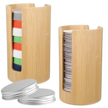 Imagem de Hpmjz 2 peças organizador vertical de bambu para tampa de copo de armazenamento de bambu acessórios adequados para conservas de tampas de bambu para cozinha doméstica