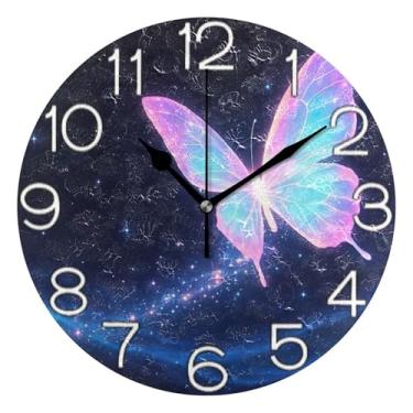Imagem de Relógio de parede decorativo analógico relógio de cozinha rústico estético silencioso sem tique-taque, decoração de parede moderna para sala de estar, borboleta neon pastel, preto, 25 cm, ponteiros