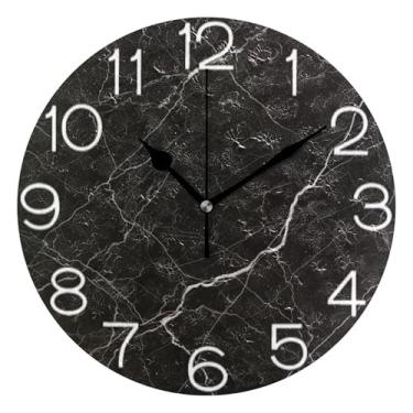 Imagem de GAIGEO Relógio de parede analógico decorativo redondo sem tique-taque silencioso quarto relógio de cozinha, decoração de sala de estar, arte moderna, preto branco veios por toda parte, 25 cm