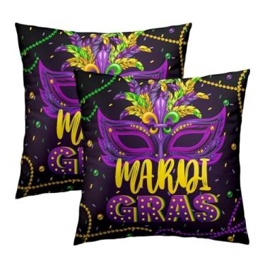 Imagem de Phthalorum Conjunto de 2 fronhas roxas para carnaval 45,7 x 45,7 cm, conjunto de 2 fronhas quadradas de casa de fazenda, capas de almofada quadradas, decoração para sofá de férias ao ar livre