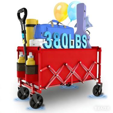 Imagem de InBrave Carrinho dobrável, vagões utilitários resistentes de 172 kg com rodas para todo o terreno, carrinhos de mercearia dobráveis para jardinagem, compras, praia, acampamento, vermelho