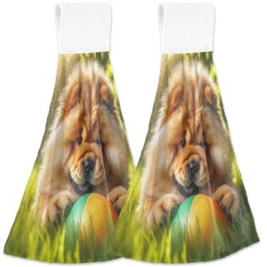 Imagem de TSENQUE Toalha de mão Chow Chow Cachorro fofo pendurado para cozinha absorvente toalhas de chá de forno macias conjunto de 2, toalhas de casa e cozinha fofas personalizadas 18,2 x 14 polegadas
