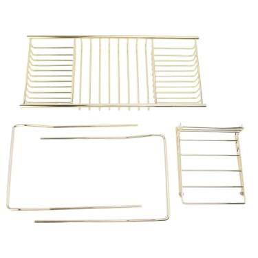 Imagem de Bandeja de banheira de chuveiro de aço inoxidável expansível sobre o rack de banheira com suporte de telefone para bolas de banho de shampoo de sabão (Ouro)