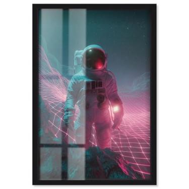 Imagem de Rosy Zenith Shadowbox Print Astronaut Wall Art por Art Remedy, moldura preta, 43 x 63 cm