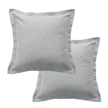 Imagem de GLORY SEASON Capas de almofada macias e resistentes, conjunto de 2 fronhas decorativas com bordas bordadas, capa de almofada quadrada para sala de estar, sofá, sofá, decoração de quarto, cinza, 45 x