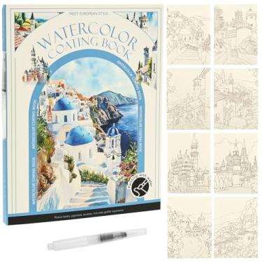 Imagem de Livros de exercícios em aquarela com 8 ilustrações, livro de colorir em aquarela para iniciantes, kit de pintura de animais amigáveis, pincéis e livro de pintura com vários temas para todos os