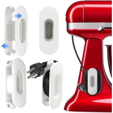 Imagem de Pacote com 4 organizadores de cabos para eletrodomésticos, suporte de cabo ajustável atualizado para eletrodomésticos, envoltório, batedeira, cafeteira, panela de pressão, outros aparelhos (branco)