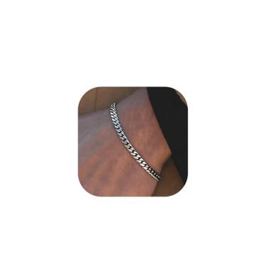 Imagem de MosFlor Pulseira de elos cubanos de prata para homens, conjunto de pulseiras de cruz de aço inoxidável com elos cubanos grossos, não mancha, joias masculinas ajustáveis para presentes de dia dos pais