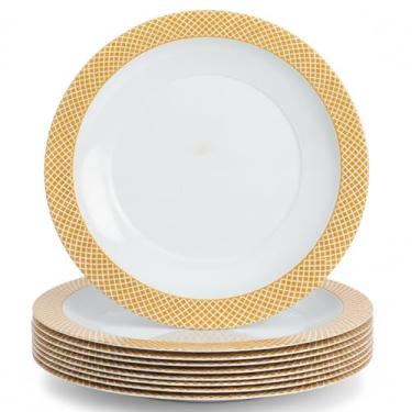 Imagem de Fun Express Carregadores de plástico transparente com aro de diamante dourado – decoração de mesa elegante, casamentos, recepções, chás de panela, banquetes e ocasiões especiais – configurações de
