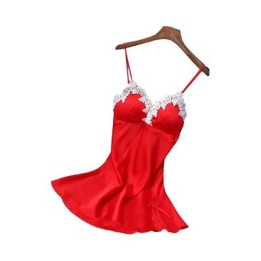 Imagem de Camisola Sexy De Seda Com Renda Para Mulheres, Alças Em Laço, Roupa De