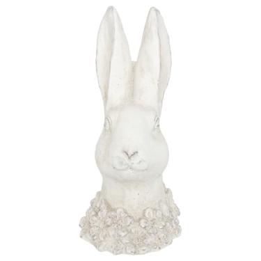 Imagem de Boston International Estátua de coelho de cimento — Acento decorativo de jardim ao ar livre, 23 cm, busto de coelho