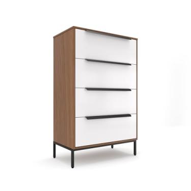 Imagem de Cômoda de tecido premium Lira – moldura de madeira maciça, 4 gavetas espaçosas à prova de queda com alças de metal elegantes – solução de armazenamento elegante e durável para sua casa (marrom escuro)