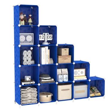 Imagem de UNKU Estante de prateleira aberta, organizador de armazenamento de 15 cubos, prateleira de exibição de 30 cm para CDs de livros, estante de livros DIY, prateleira de armazenamento ajustável para