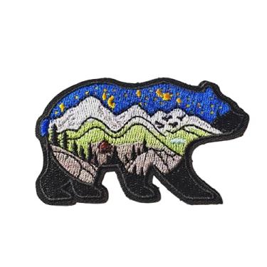 Imagem de Urso e montanhas design de aventura ao ar livre remendo de moral emblema de gancho e laço para colete militar tático MOLLE mochila mochila legal coloridos adesivos bordados para roupas, capacetes e