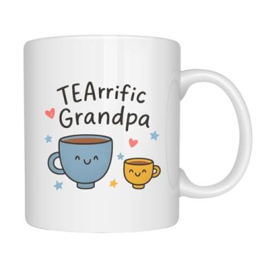 Imagem de EZCLASSY - Caneca TEArrific para mamãe avó vovô – Presente fofo de trocadilho de chá, xícara de café de cerâmica de 325 ml, presente de Dia dos Pais, Caneca divertida de apreciação da família (vovô)