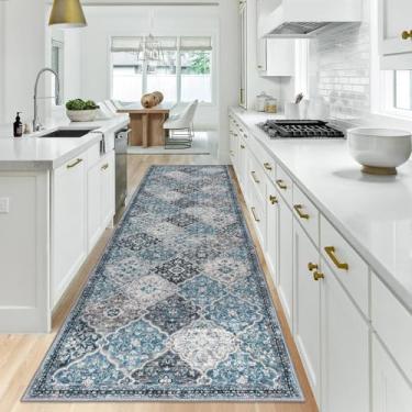Imagem de KILOCOCO Tapete de corredor 7,5 x 25,4 cm, tapete marroquino lavável para corredor, corredor, corredor, antiderrapante, para lavanderia, quarto, azul/multi