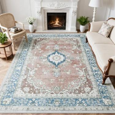 Imagem de WEZVIX Tapete lavável de 20 x 25 cm para sala de estar, tapete grande floral vintage tradicional, tapete boho macio para sala de jantar, quarto de hóspedes, escritório, quarto de crianças, casa de