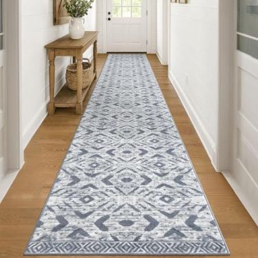 Imagem de KILOCOCO Tapete de corredor de corredor 6 x 45 cm tapete lavável marroquino tapete antiderrapante tapete de entrada tapete longo para quarto, cozinha, sala de estar, banheiro, geométrico, boho, cinza,