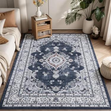 Imagem de WEZVIX Tapete lavável para sala de estar, tapete floral vintage tradicional, tapete boho macio para sala de jantar, quarto de hóspedes, escritório, quarto de crianças, casa de fazenda, berçário