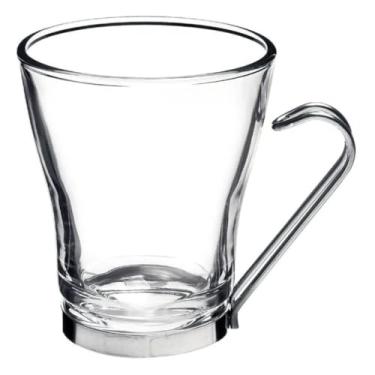 Imagem de Conjunto 6 Xícaras Vidro 230ml com Base e Alça Inox