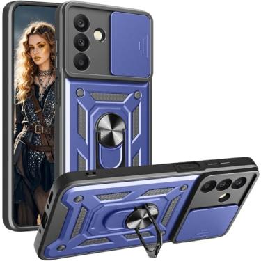 Imagem de Ephoou Capa protetora para Samsung Galaxy A57 com suporte de anel e capa de lente de câmera deslizante, capa de proteção resistente à prova de choque de grau militar para Samsung Galaxy A57 SJ azul
