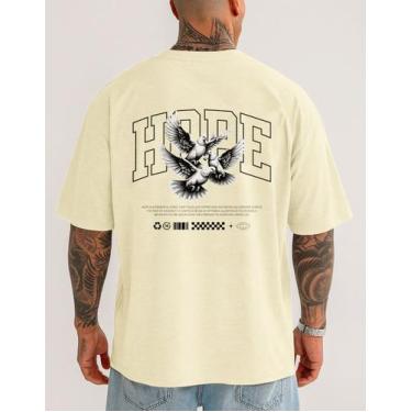 Imagem de Camiseta Masculina Algodão Premium Academia Hope Larga Moda, Bege, M