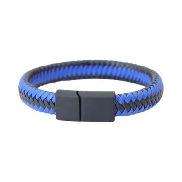 Imagem de Pulseira De Couro Preta Masculina Punk Trançada Com Fecho Magnético Ac