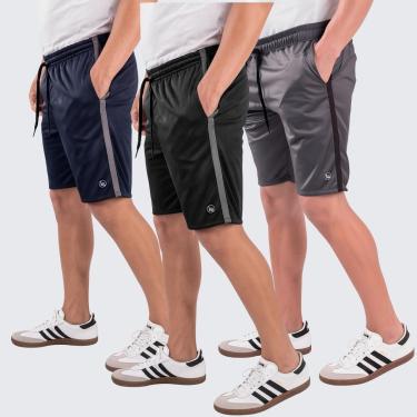 Imagem de 3 Bermudas Masculina Esportiva Listra Lateral Short Helanca Academia Treino Casual-Masculino