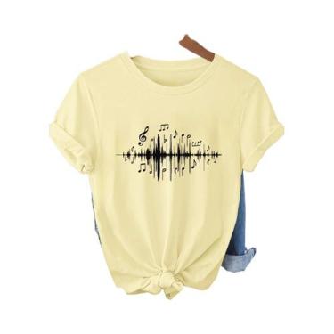 Imagem de Camiseta Gráfica Musical Feminina Rosa Suave, Roupas Casuais De Verão,