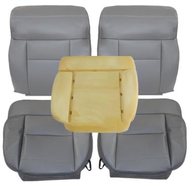 Imagem de SecosAutoparts Almofada de espuma para motorista e lado do motorista e do passageiro, parte inferior e superior, capa de assento de couro de substituição com pederneira cinza compatível com Ford F-150