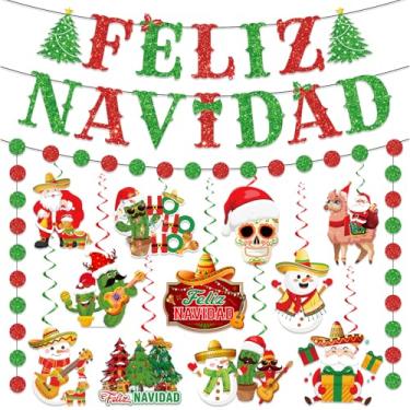Imagem de Decorações de Natal Feliz Navidad, decorações de Natal mexicanas incluem faixa Feliz Navidad e decorações de Natal Feliz Navidad redemoinhos pendurados, decorações mexicanas de Natal espanhol para o