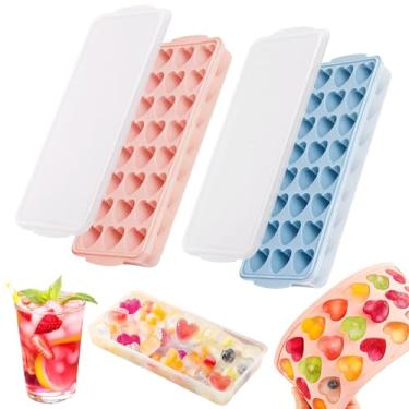 Imagem de Rismise Pacote com 2 bandejas de cubos de gelo Shpaed de coração com tampas de silicone para formas divertidas, cubos de gelo, velas de chocolate, geleia, geleia