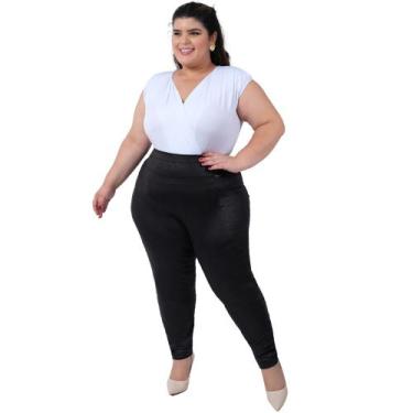 Imagem de Calça Skinny Feminina Plus Size com Bolsos Cintura Média Tecido 3D Cat
