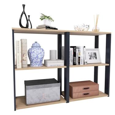 Imagem de Estante Industrial 5 Prateleiras, 160 x 63 x 36 cm, Estrutura em Metal Preto e Madeira Clara, para Sala e Escritório